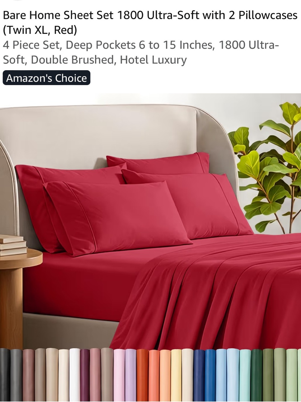Twin XL Red 1800-Thread Ultra-Soft Sheet Set